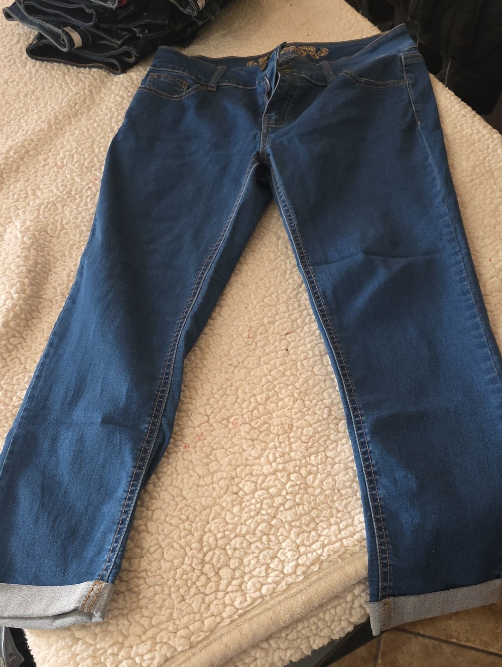 Women's Blue Stretch Slim Jeans Capris